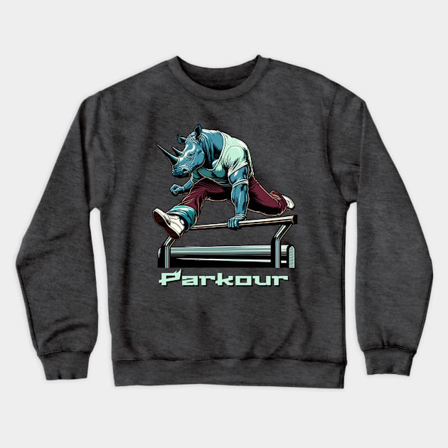 Dynamic Rhino Parkour Digital Art - Wildlife Parkour Crewneck Sweatshirt by TimeWarpWildlife
